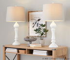 Winston 32" Polyresin Table Lamp - Set of 2 - Distressed Off-white Polyresin, Light Grey Linen