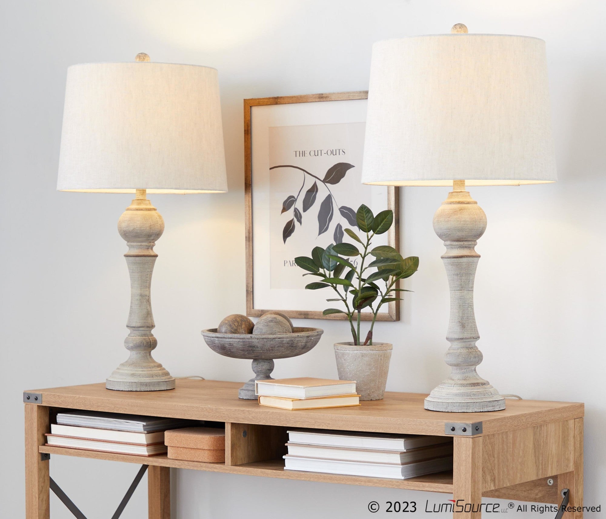 Winston 32" Polyresin Table Lamp - Set of 2 - Reclaimed Grey Polyresin, Oat Linen