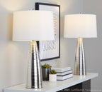 Maya 27" Metal Table Lamp - Set of 2 - Polished Nickel, White Linen