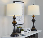 Montgomery 29" Metal Table Lamp With Usb - Set of 2 - Oil Rubbed Bronze, Off-white Linen