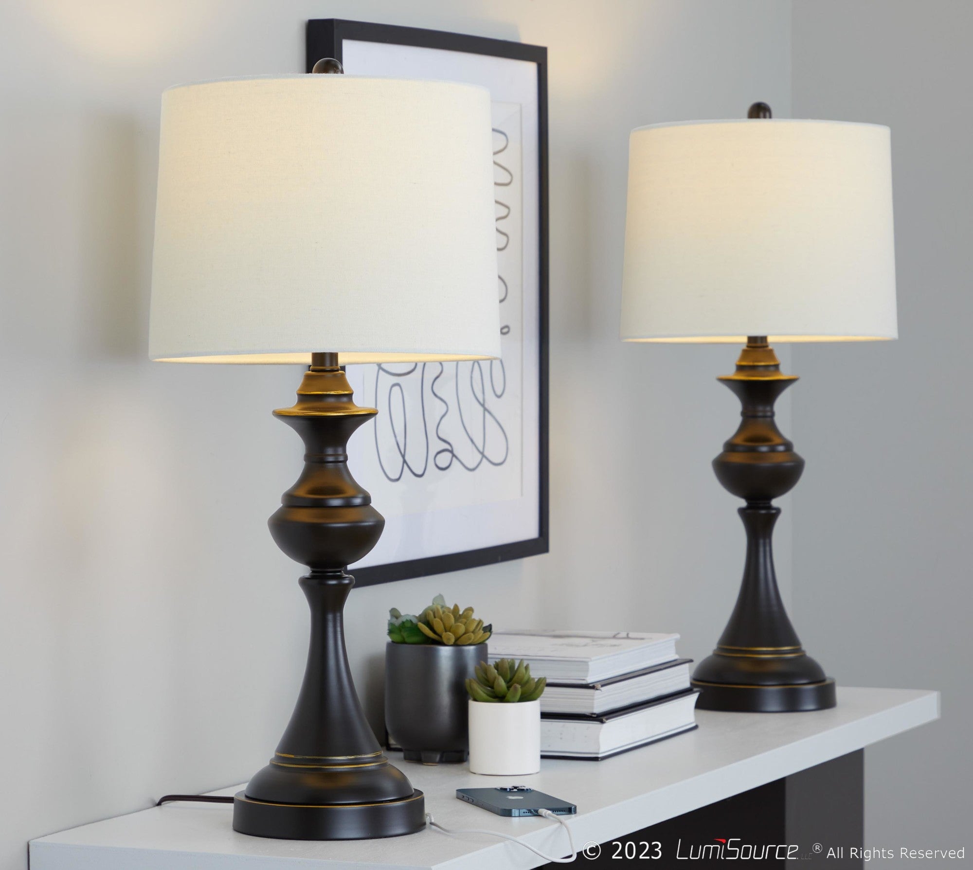 Montgomery 29" Metal Table Lamp With Usb - Set of 2 - Oil Rubbed Bronze, Off-white Linen