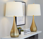 Pebble 30" Metal Table Lamp - Set of 2 - Gold Metal, White Linen