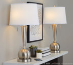 Jules 30" Metal Table Lamp With Usb - Set of 2 - Brushed Nickel, White Linen