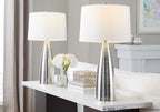 Maya 27" Metal Table Lamp - Set of 2 - Polished Nickel, White Linen