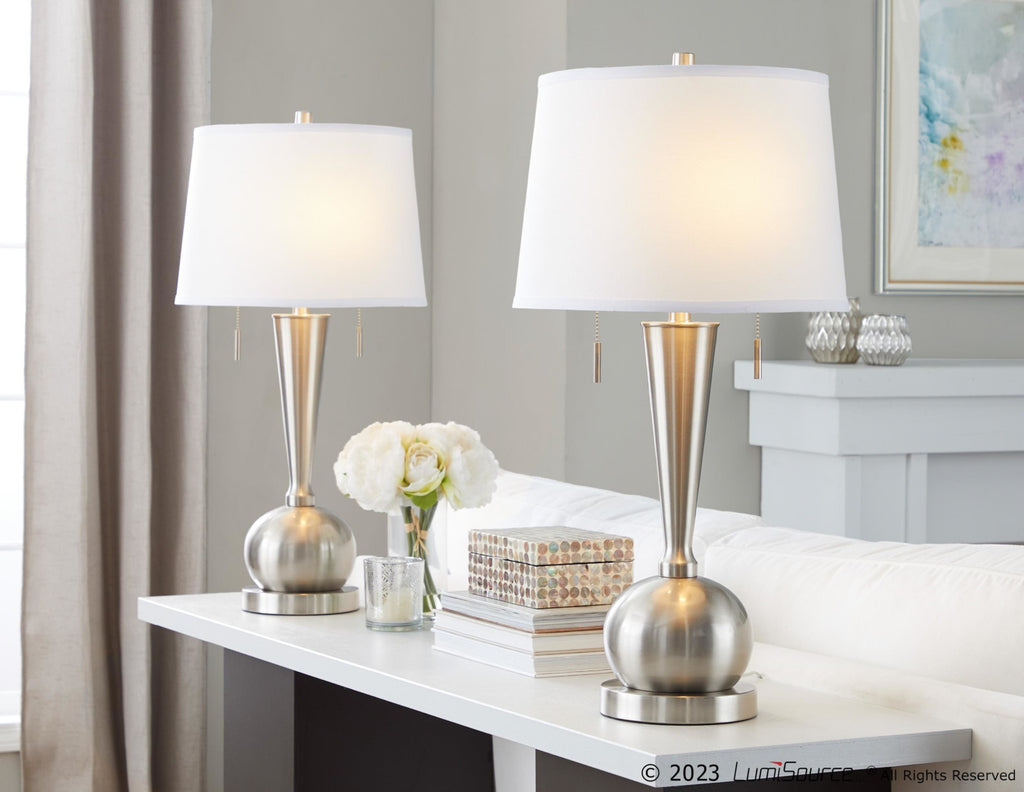 Jules 30" Metal Table Lamp With Usb - Set of 2 - Brushed Nickel, White Linen