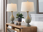 Cipolla Poly 29" Polyresin Table Lamp - Set of 2 - Acid Dusty Wood Polyresin, Antique Soft Brass, Natural Linen