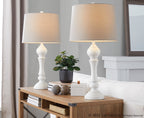 Winston 32" Polyresin Table Lamp - Set of 2 - Distressed Off-white Polyresin, Light Grey Linen