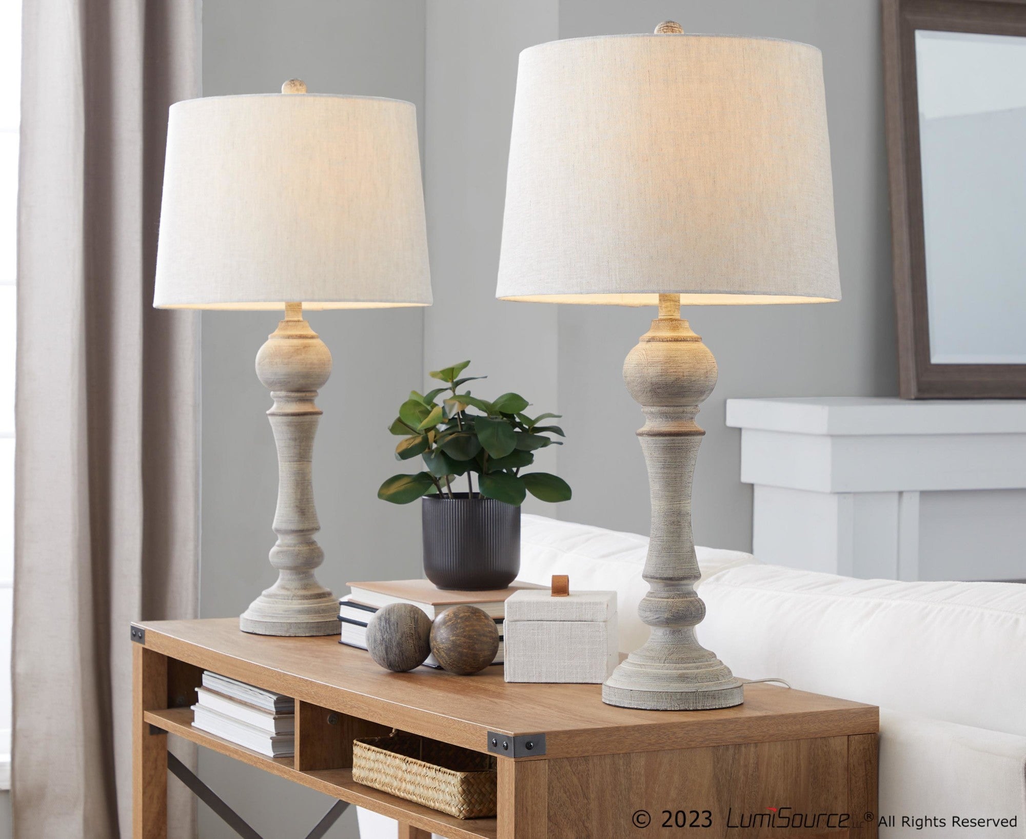 Winston 32" Polyresin Table Lamp - Set of 2 - Reclaimed Grey Polyresin, Oat Linen