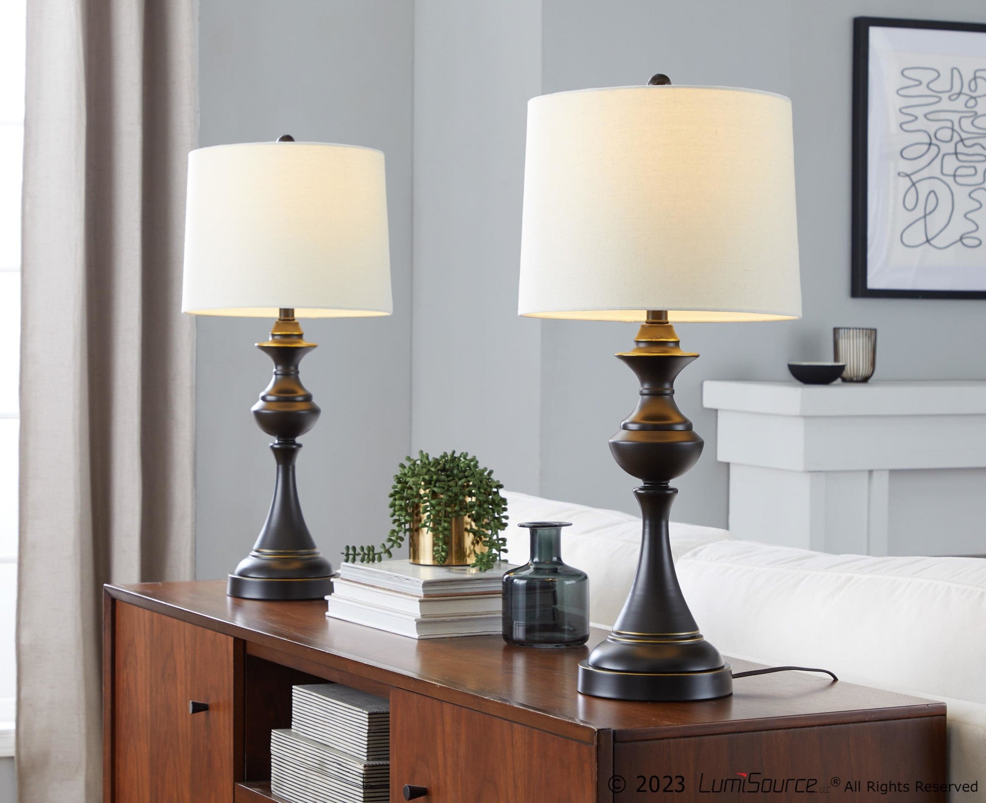 Montgomery 29" Metal Table Lamp With Usb - Set of 2 - Oil Rubbed Bronze, Off-white Linen