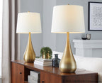 Pebble 30" Metal Table Lamp - Set of 2 - Gold Metal, White Linen