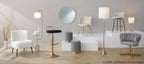 Symbol Floor Lamp With Side Table - White Marble, Gold Metal, White Shade