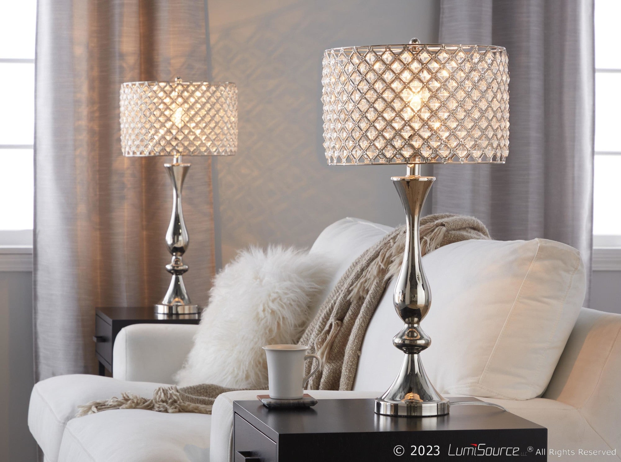 Topaz 27" Metal Table Lamp - Polished Nickel, Clear Crystal