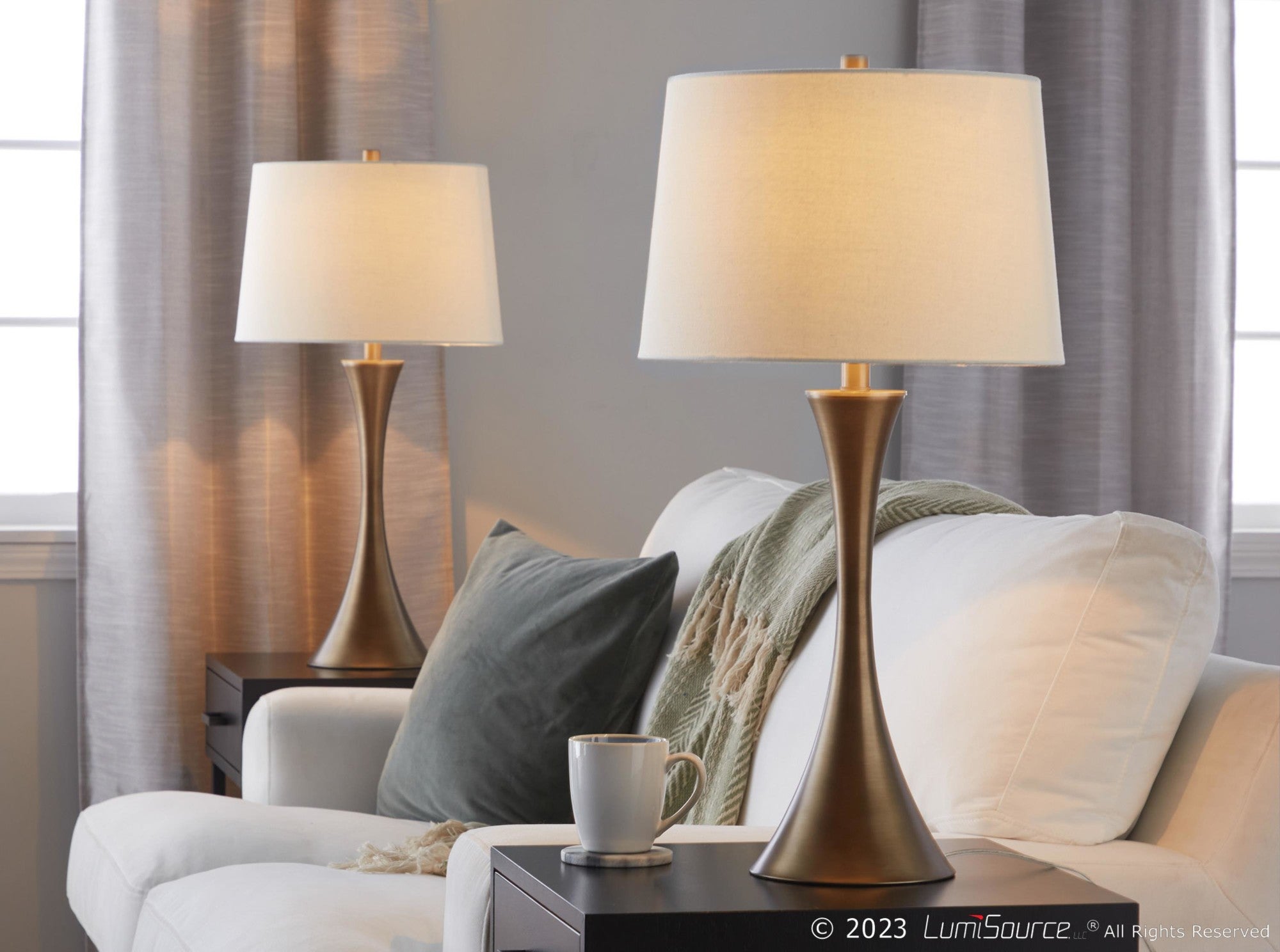 Lenuxe 29" Metal Table Lamp - Set of 2 - Matte Golden Bronze, Off-white Linen