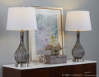 Jenny 27" Glass Table Lamp - Set of 2 - Clear Smokey Crackle Glass, Brushed Nickel, White Linen