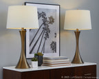 Lenuxe 29" Metal Table Lamp - Set of 2 - Matte Golden Bronze, Off-white Linen