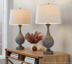 Cipolla Poly 29" Polyresin Table Lamp - Set of 2 - Acid Griffin Wood Polyresin, Antique Soft Brass, Natural Linen