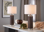 Cylinder Fluted 29.25" Polyresin Table Lamp - Set of 2 - Brown Lustre Polyresin, Clear Crystal, White Linen
