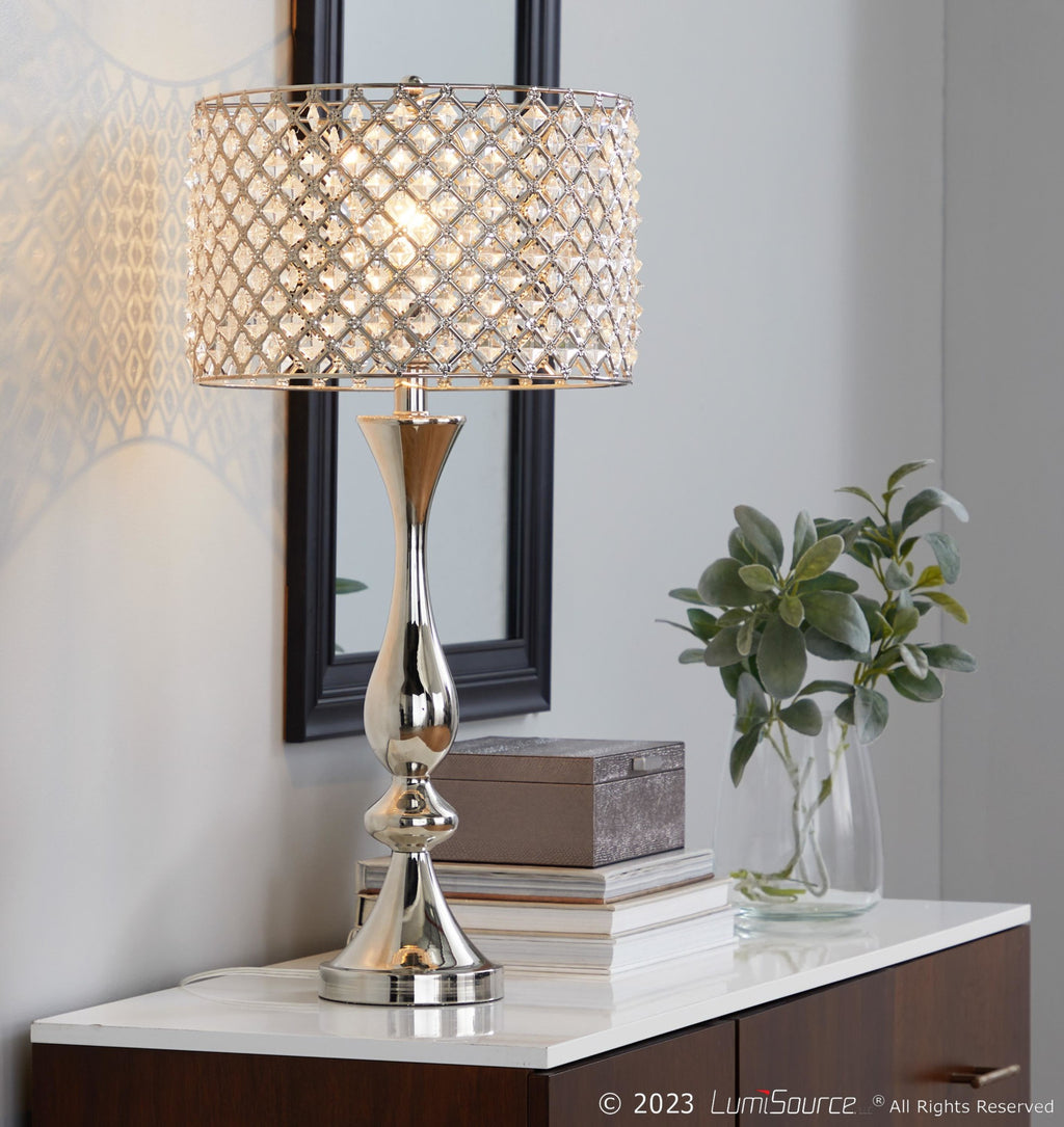 Topaz 27" Metal Table Lamp - Polished Nickel, Clear Crystal