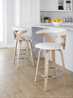 Gardenia 26" Fixed-Height Counter Stool - Set of 2 - Whitewashed Wood, Cream Fabric, Chrome Metal