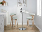 Gardenia 26" Fixed-Height Counter Stool - Set of 2 - Whitewashed Wood, Seafoam Green Fabric, Chrome Metal
