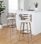 Cosini 30" Fixed-Height Barstool - Set of 2 - Light Grey Wood, Black Metal, Cream PU