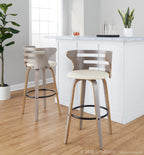Cosini 30" Fixed-Height Barstool - Set of 2 - Light Grey Wood, Black Metal, Cream PU