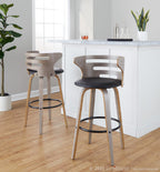 Cosini 30" Fixed-Height Barstool - Set of 2 - Light Grey Wood, Black Metal, Black PU