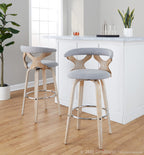 Gardenia 30" Fixed-Height Barstool - Set of 2 - Whitewashed Wood, Chrome Metal, Light Grey Fabric