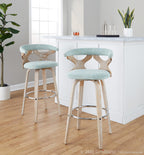 Gardenia 30" Fixed-Height Barstool - Set of 2 - Whitewashed Wood, Chrome Metal, Seafoam Green Fabric