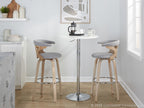 Gardenia 30" Fixed-Height Barstool - Set of 2 - Whitewashed Wood, Chrome Metal, Seafoam Green Fabric