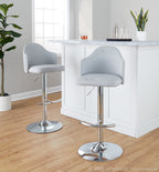 Ahoy Adjustable Barstool - Set of 2 - Chrome Metal, Light Grey Fabric