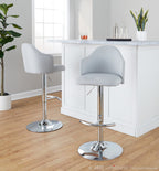 Ahoy Adjustable Barstool - Set of 2 - Chrome Metal, Light Grey Fabric