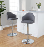 Ahoy Adjustable Barstool - Set of 2 - Chrome Metal, Grey Fabric
