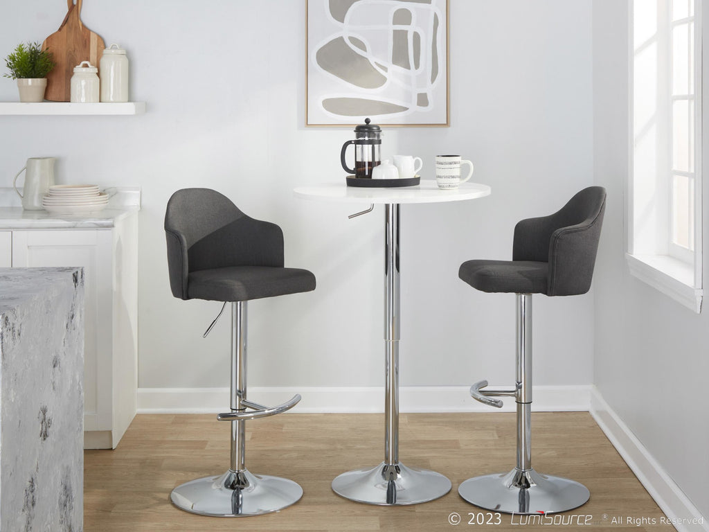 Ahoy Adjustable Barstool - Set of 2 - Chrome Metal, Charcoal Fabric