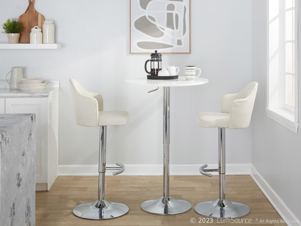 Ahoy Adjustable Barstool - Set of 2 - Chrome Metal, Cream Fabric