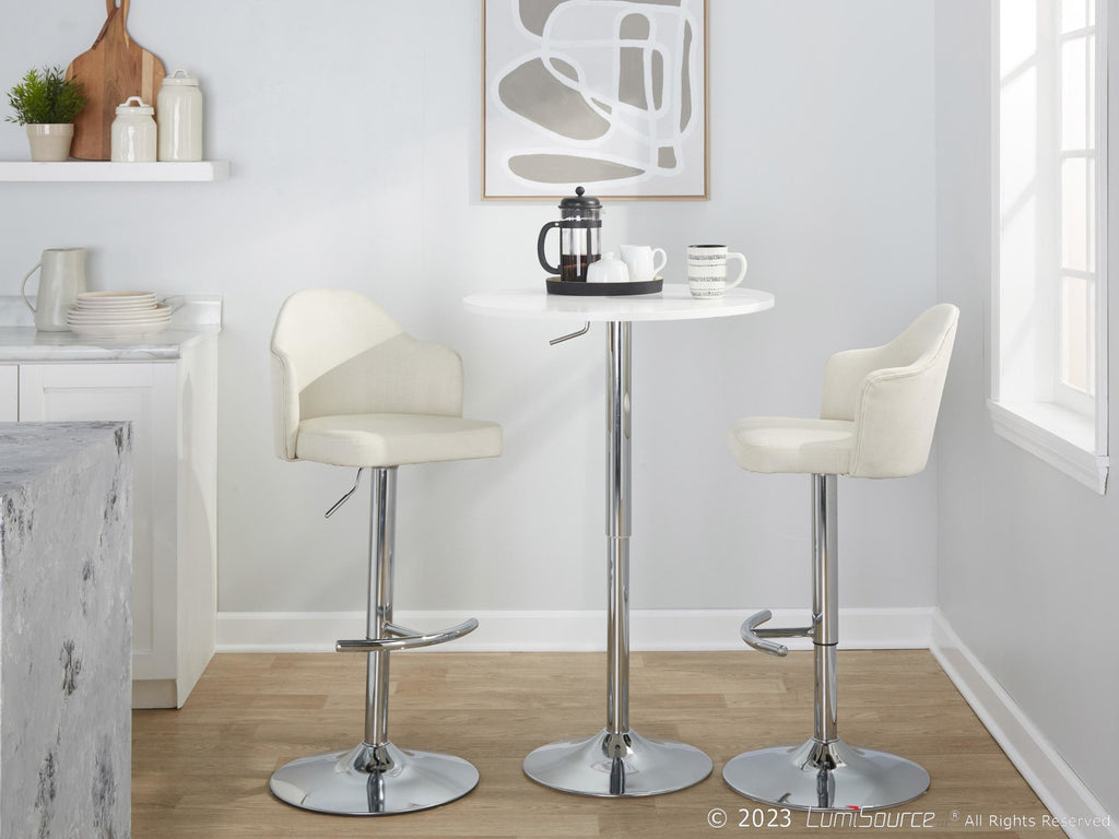 Ahoy Adjustable Barstool - Set of 2 - Chrome Metal, Cream Fabric