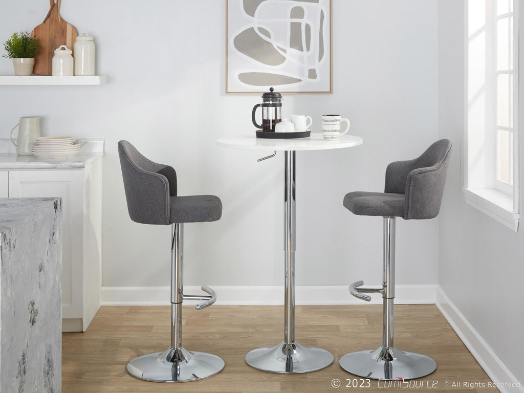 Ahoy Adjustable Barstool - Set of 2 - Chrome Metal, Grey Fabric