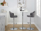 Ahoy Adjustable Barstool - Set of 2 - Chrome Metal, Grey Fabric