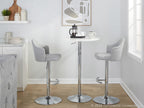 Ahoy Adjustable Barstool - Set of 2 - Chrome Metal, Light Grey Fabric