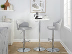 Ahoy Adjustable Barstool - Set of 2 - Chrome Metal, Light Grey Fabric