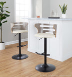 Cosi Adjustable Barstool - Set of 2 - Black Metal, Light Grey Wood, Cream PU