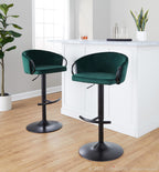 Claire Adjustable Barstool – Set of 2 - Black Metal, Green Velvet