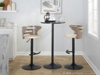 Cosi Adjustable Barstool - Set of 2 - Black Metal, Light Grey Wood, Cream PU