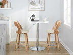 Cecina 24" Fixed-Height Counter Stool - Set of 2 - Chrome Metal, Zebra Wood, Cream PU
