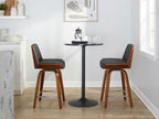 Corazza 24" Fixed-Height Counter Stool - Set of 2 - Walnut Wood, Charcoal Fabric, Chrome Metal