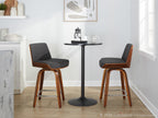 Corazza 24" Fixed-Height Counter Stool - Set of 2 - Walnut Wood, Charcoal Fabric, Chrome Metal