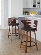 Cosini 24" Fixed-Height Counter Stool - Set of 2 - Walnut Wood, Brown PU, Black Metal