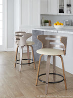 Cosini 24" Fixed-Height Counter Stool - Set of 2 - Light Grey Wood, Black Metal, Cream PU