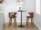 Cosini 24" Fixed-Height Counter Stool - Set of 2 - Walnut Wood, Brown PU, Black Metal
