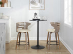 Cosini 24" Fixed-Height Counter Stool - Set of 2 - Light Grey Wood, Black Metal, Cream PU